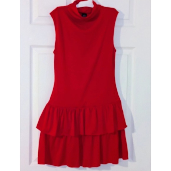 Wild Fable Red Mock Neck Tiered Ruffle Mini Dress Sleeveless XS NWT - Picture 3 of 11